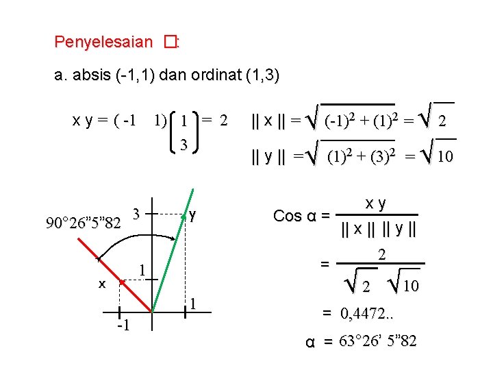 Penyelesaian �: a. absis (-1, 1) dan ordinat (1, 3) x y = (
