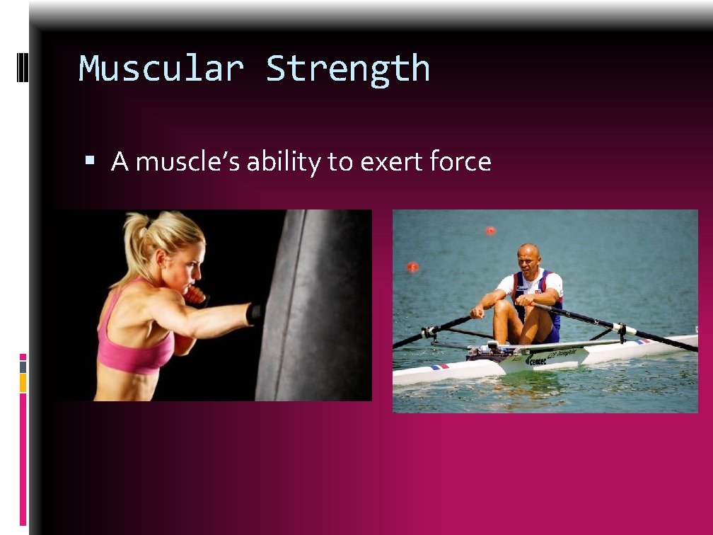 Muscular Strength A muscle’s ability to exert force 