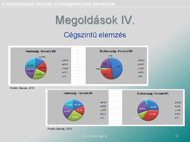 A szakdolgozat készítés minőségirányítási aspektusai Megoldások IV. Cégszintű elemzés Forrás: Baczai, 2012 2013. 11.