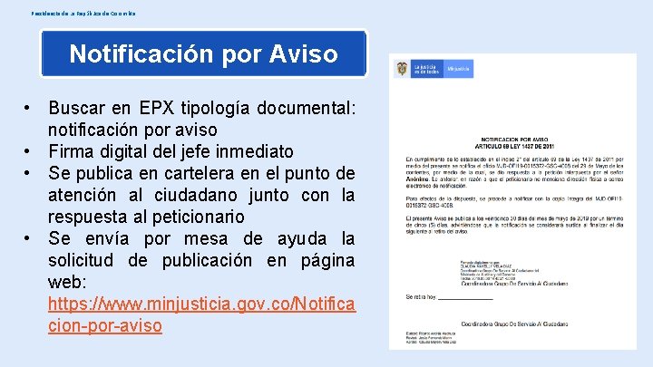 Presidencia de la República de Colombia Notificación por Aviso • Buscar en EPX tipología