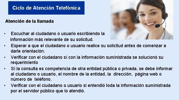Presidencia de la República de Colombia Ciclo de Atención Telefónica Atención de la llamada
