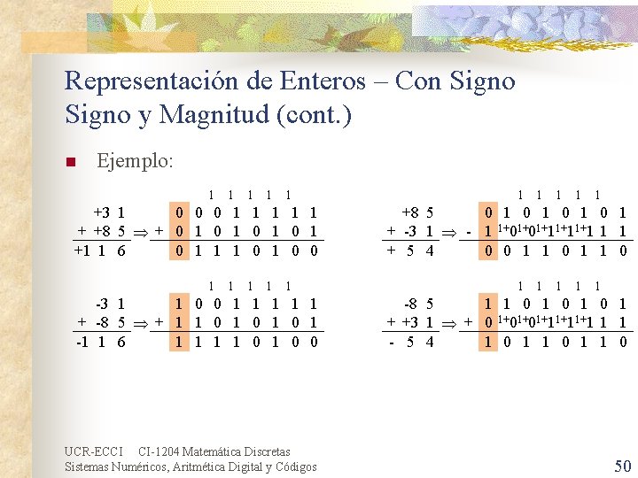 Representación de Enteros – Con Signo y Magnitud (cont. ) n Ejemplo: 1 1