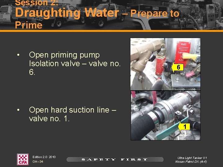 Session 2: Draughting Water – Prepare to Prime • • Open priming pump Isolation Session 2: Draughting Water – Prepare to Prime • • Open priming pump Isolation