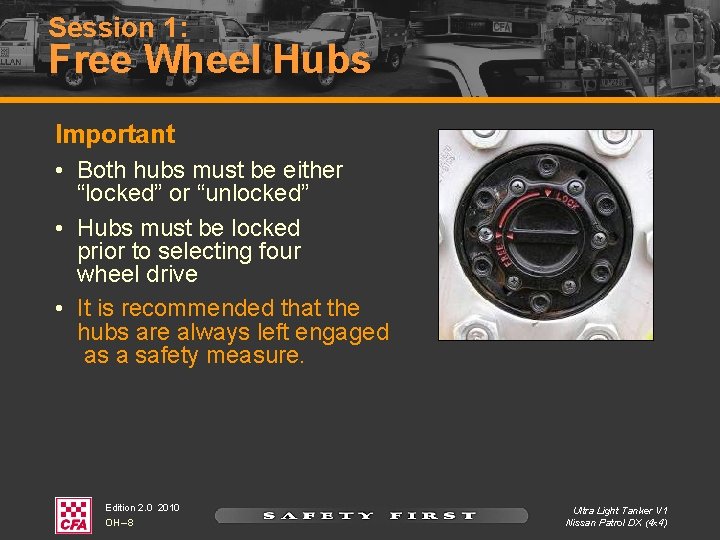 Session 1: Free Wheel Hubs Important • Both hubs must be either “locked” or Session 1: Free Wheel Hubs Important • Both hubs must be either “locked” or