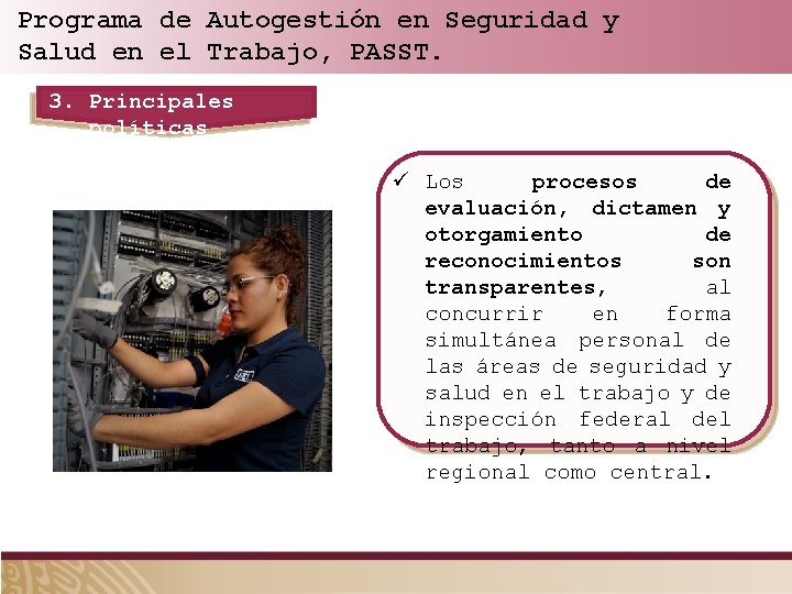 Programa de Autogestión en Seguridad y Salud en el Trabajo, PASST. 3. Principales políticas