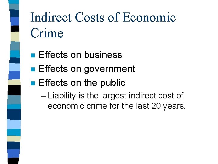 Indirect Costs of Economic Crime n n n Effects on business Effects on government