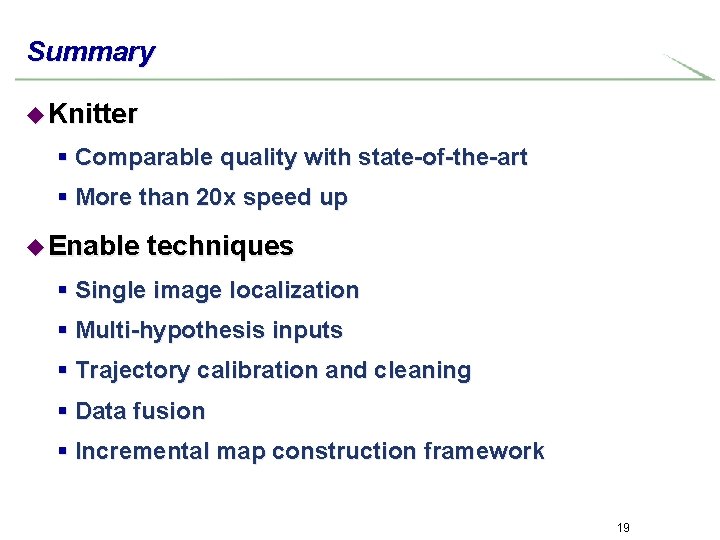Summary u Knitter § Comparable quality with state-of-the-art § More than 20 x speed