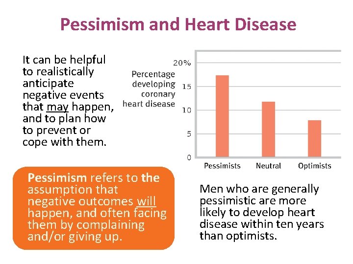 Pessimism and Heart Disease It can be helpful to realistically anticipate negative events that