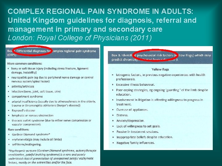 COMPLEX REGIONAL PAIN SYNDROME IN ADULTS: United Kingdom guidelines for diagnosis, referral and management