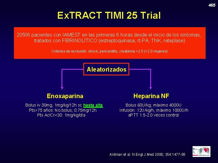 465 Ex. TRACT TIMI 25 Trial 20506 pacientes con IAMEST en las primeras 6