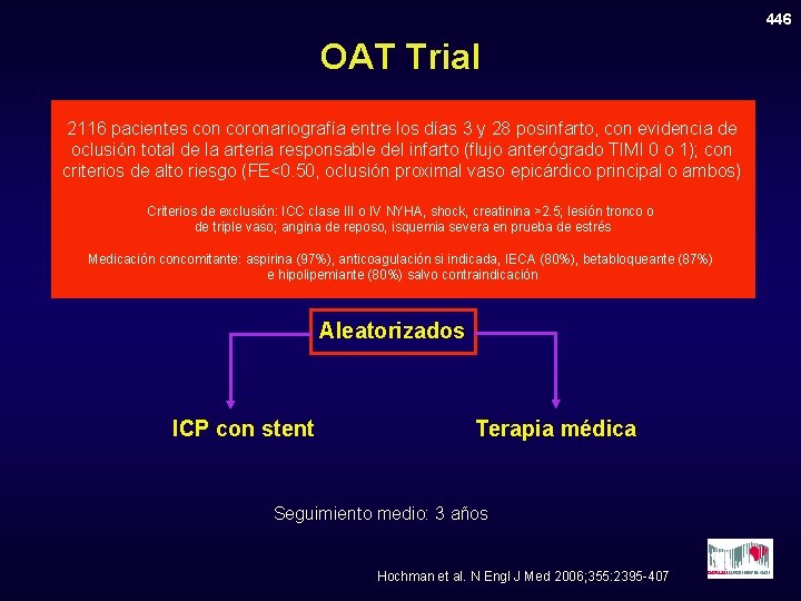 446 OAT Trial 2116 pacientes con coronariografía entre los días 3 y 28 posinfarto,