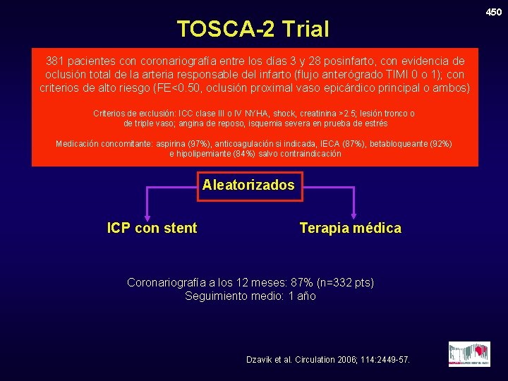 TOSCA-2 Trial 381 pacientes con coronariografía entre los días 3 y 28 posinfarto, con