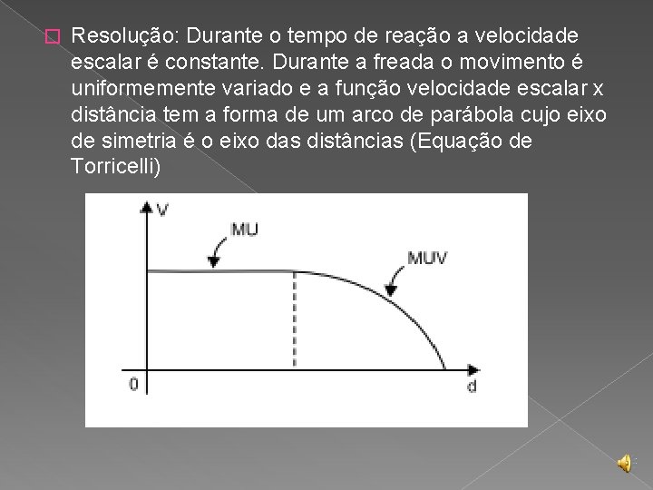 � Resolução: Durante o tempo de reação a velocidade escalar é constante. Durante a