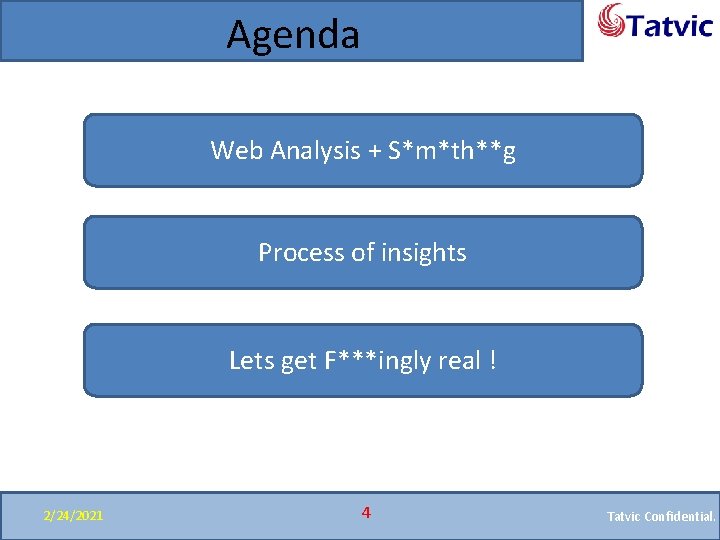 Agenda Web Analysis + S*m*th**g Process of insights Lets get F***ingly real ! 2/24/2021