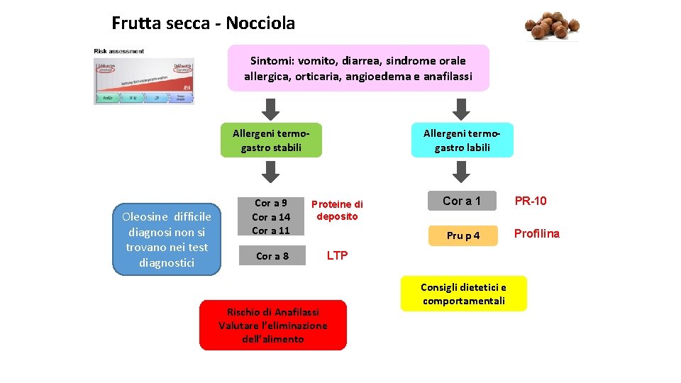 Frutta secca - Nocciola Sintomi: vomito, diarrea, sindrome orale allergica, orticaria, angioedema e anafilassi