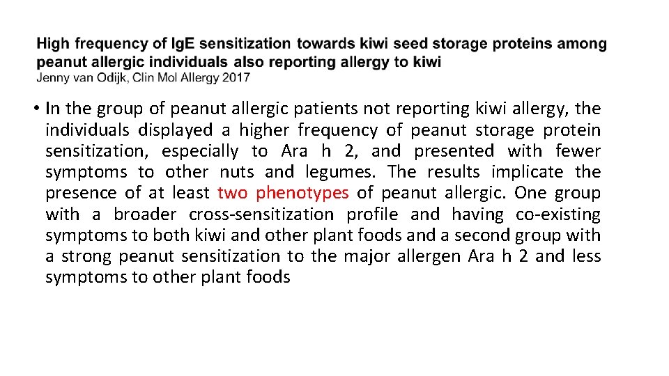  • In the group of peanut allergic patients not reporting kiwi allergy, the