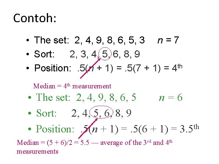 Contoh: • The set: 2, 4, 9, 8, 6, 5, 3 n = 7