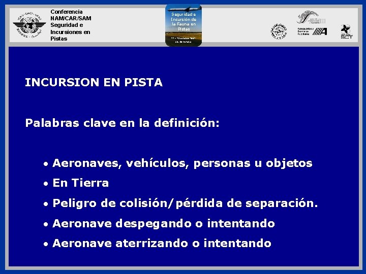 Conferencia NAM/CAR/SAM Seguridad e Incursiones en Pistas Seguridad e Incursión de la Fauna en