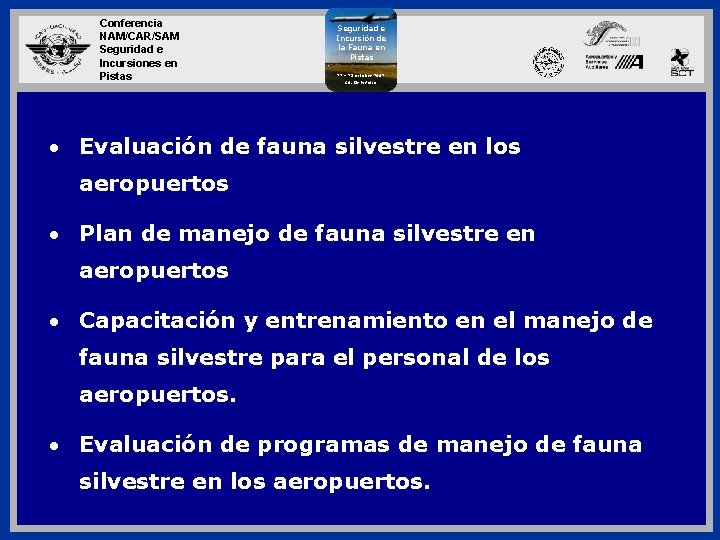 Conferencia NAM/CAR/SAM Seguridad e Incursiones en Pistas Seguridad e Incursión de la Fauna en