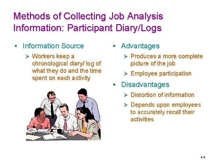 Methods of Collecting Job Analysis Information: Participant Diary/Logs • Information Source Ø Workers keep