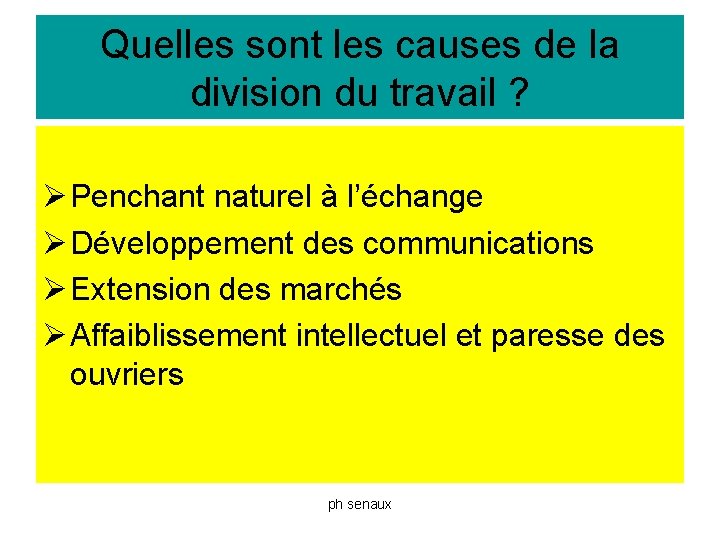 Quelles sont les causes de la division du travail ? Penchant naturel à l’échange
