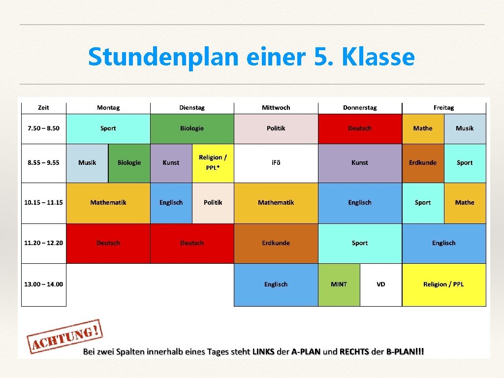 Stundenplan einer 5. Klasse 