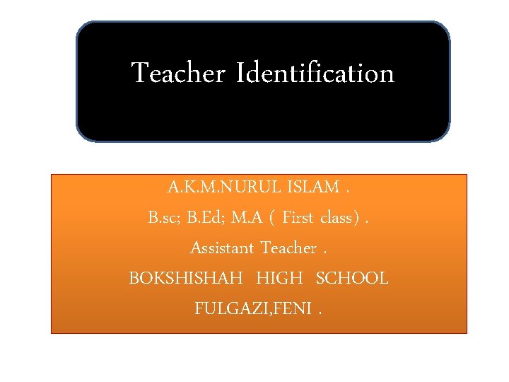 Teacher Identification A. K. M. NURUL ISLAM. B. sc; B. Ed; M. A (