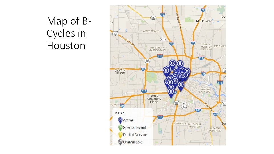 Map of BCycles in Houston 