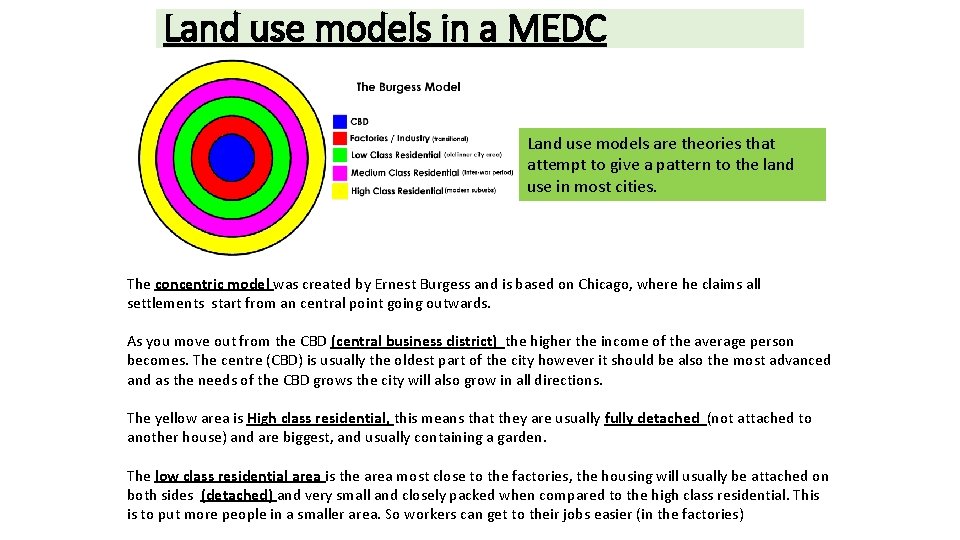 Land use models in a MEDC Land use models are theories that attempt to