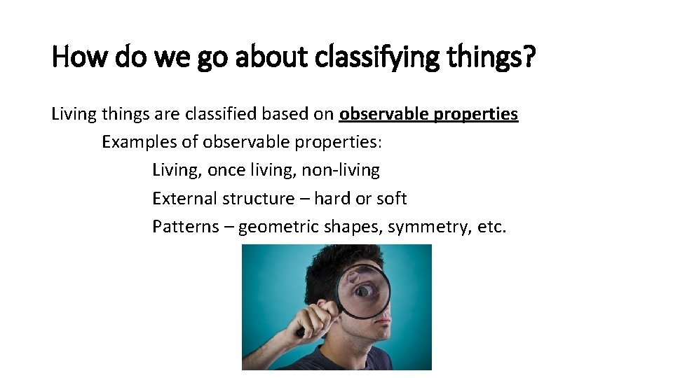 How do we go about classifying things? Living things are classified based on observable