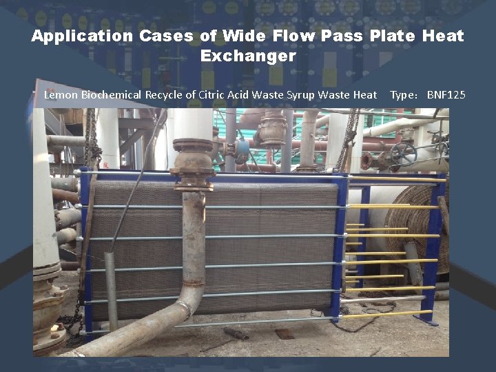 Application Cases of Wide Flow Pass Plate Heat Exchanger Lemon Biochemical Recycle of Citric Application Cases of Wide Flow Pass Plate Heat Exchanger Lemon Biochemical Recycle of Citric