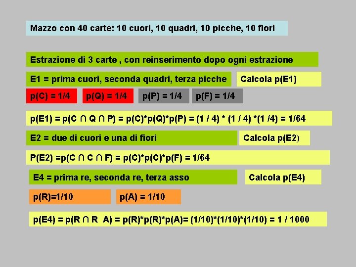 Mazzo con 40 carte: 10 cuori, 10 quadri, 10 picche, 10 fiori Estrazione di