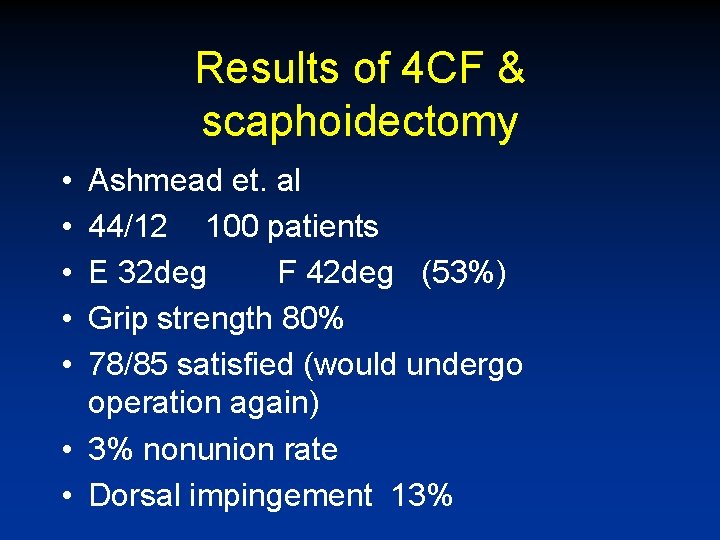 Results of 4 CF & scaphoidectomy • • • Ashmead et. al 44/12 100