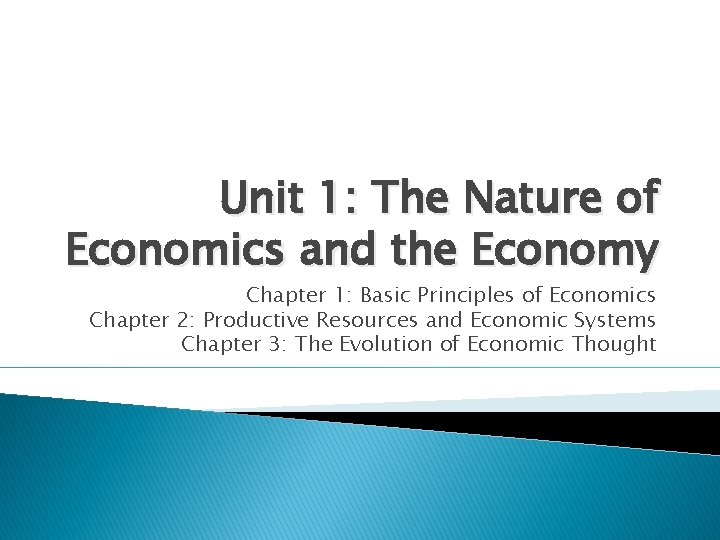 Unit 1: The Nature of Economics and the Economy Chapter 1: Basic Principles of