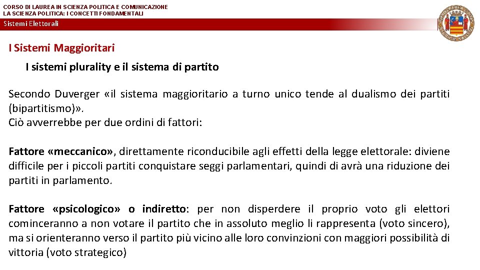 CORSO DI LAUREA IN SCIENZA POLITICA E COMUNICAZIONE LA SCIENZA POLITICA: I CONCETTI FONDAMENTALI