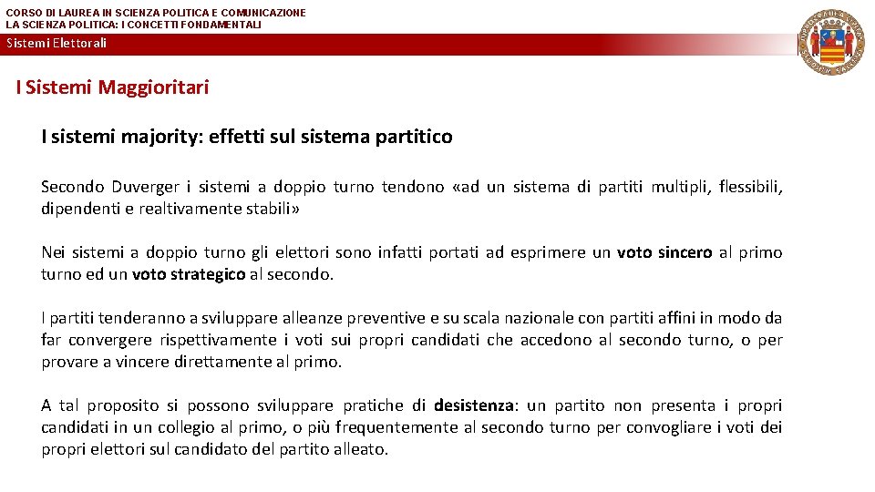 CORSO DI LAUREA IN SCIENZA POLITICA E COMUNICAZIONE LA SCIENZA POLITICA: I CONCETTI FONDAMENTALI