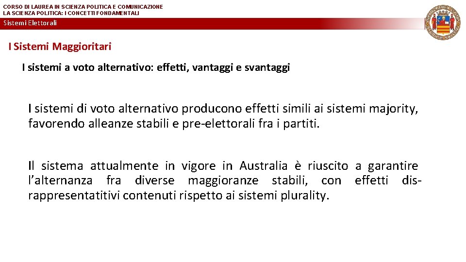 CORSO DI LAUREA IN SCIENZA POLITICA E COMUNICAZIONE LA SCIENZA POLITICA: I CONCETTI FONDAMENTALI