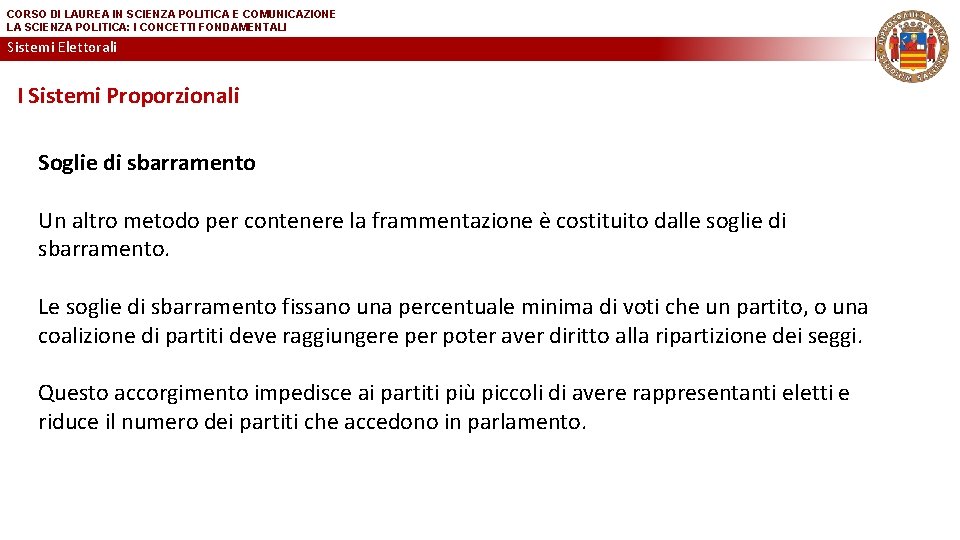 CORSO DI LAUREA IN SCIENZA POLITICA E COMUNICAZIONE LA SCIENZA POLITICA: I CONCETTI FONDAMENTALI