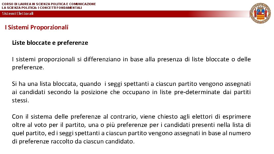 CORSO DI LAUREA IN SCIENZA POLITICA E COMUNICAZIONE LA SCIENZA POLITICA: I CONCETTI FONDAMENTALI