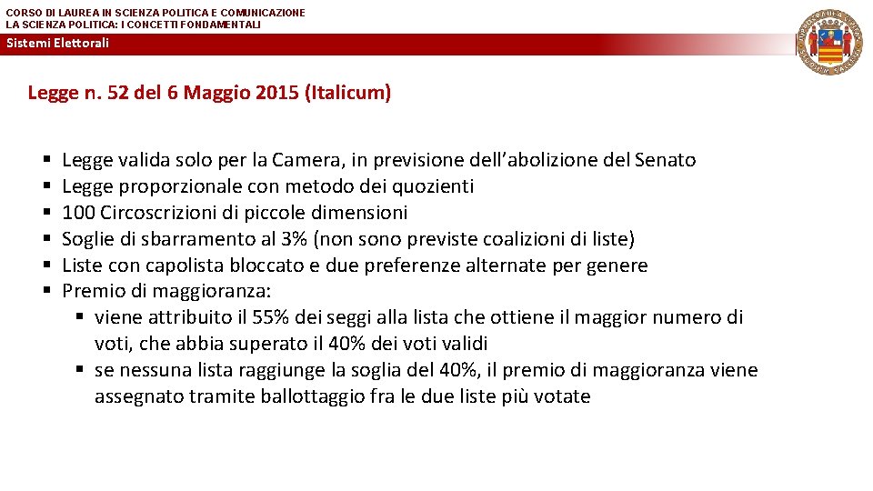 CORSO DI LAUREA IN SCIENZA POLITICA E COMUNICAZIONE LA SCIENZA POLITICA: I CONCETTI FONDAMENTALI