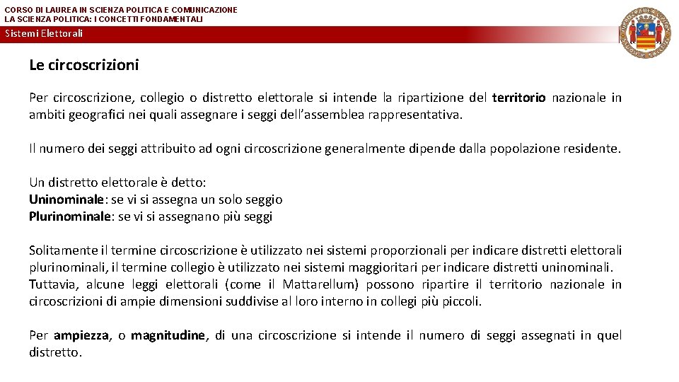 CORSO DI LAUREA IN SCIENZA POLITICA E COMUNICAZIONE LA SCIENZA POLITICA: I CONCETTI FONDAMENTALI