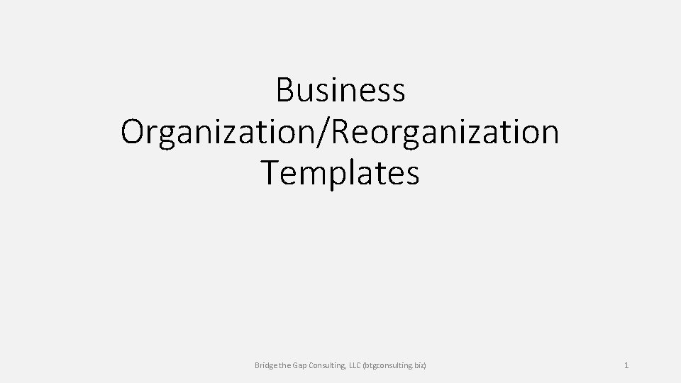 Business Organization/Reorganization Templates Bridge the Gap Consulting, LLC (btgconsulting. biz) 1 