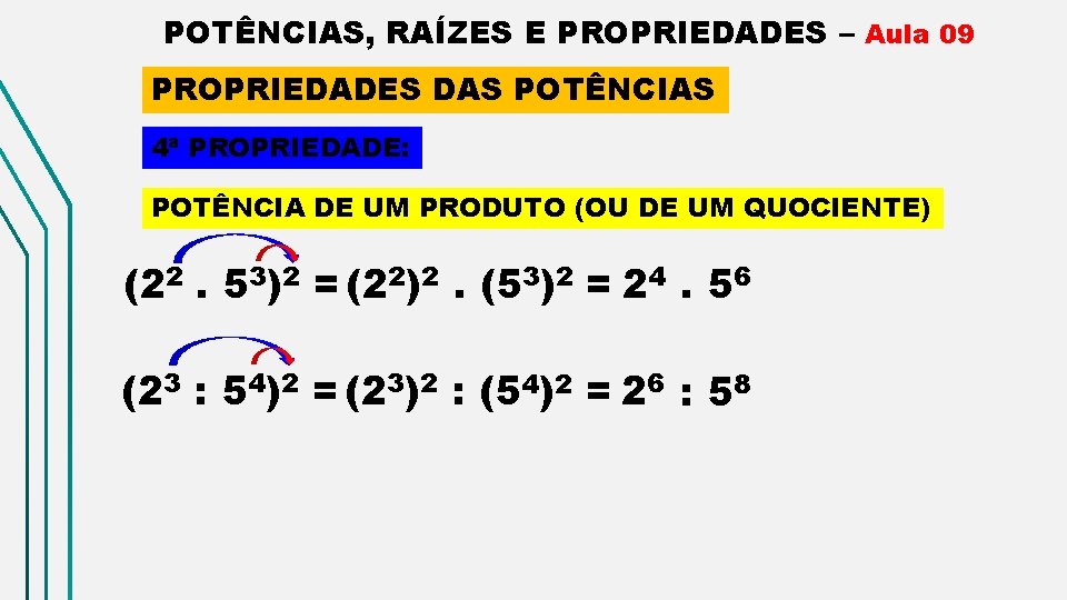 POTÊNCIAS, RAÍZES E PROPRIEDADES – Aula 09 PROPRIEDADES DAS POTÊNCIAS 4ª PROPRIEDADE: POTÊNCIA DE