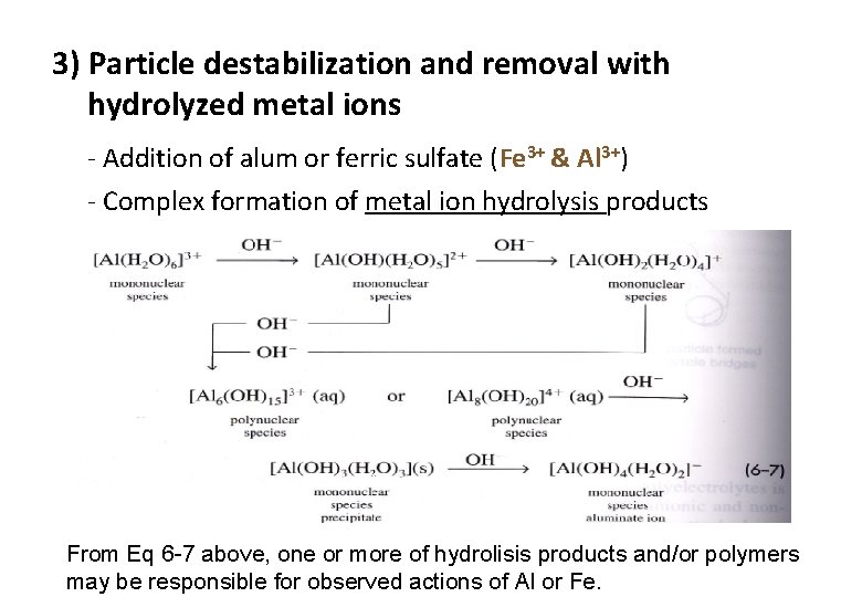3) Particle destabilization and removal with hydrolyzed metal ions - Addition of alum or