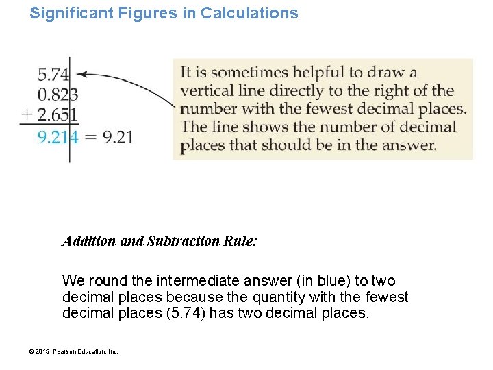 Significant Figures in Calculations Addition and Subtraction Rule: We round the intermediate answer (in