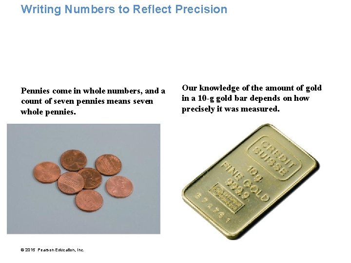 Writing Numbers to Reflect Precision Pennies come in whole numbers, and a count of