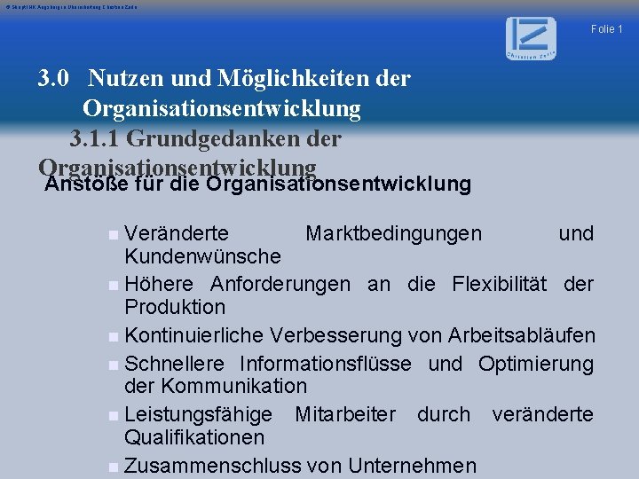 © Skript IHK Augsburg in Überarbeitung Christian Zerle Folie 1 3. 0 Nutzen und