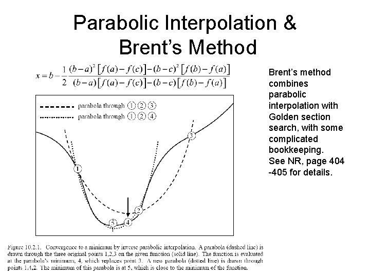 Parabolic Interpolation & Brent’s Method Brent’s method combines parabolic interpolation with Golden section search,