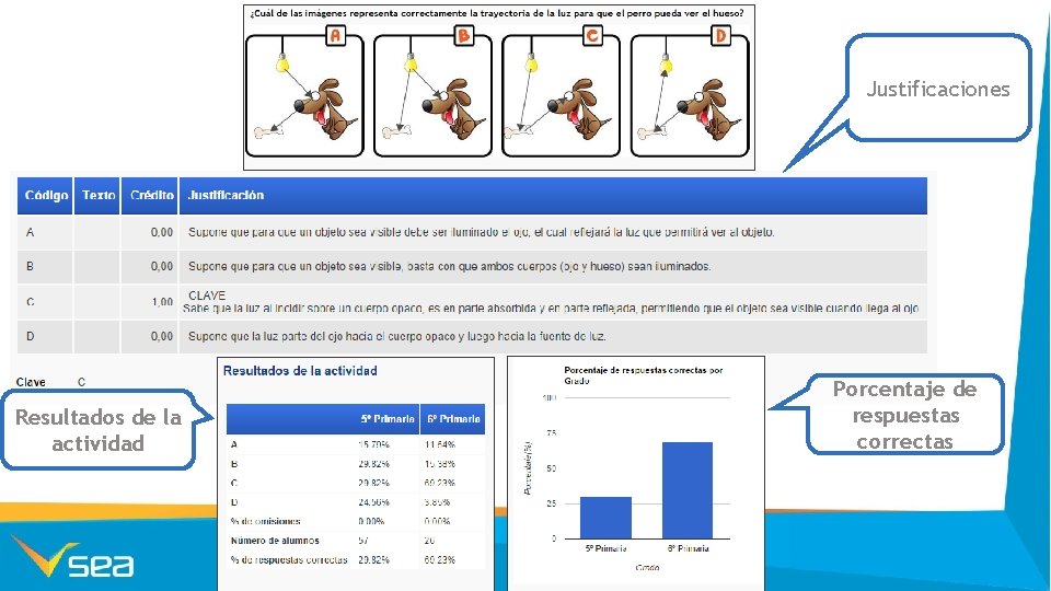 Justificaciones Resultados de la actividad Porcentaje de respuestas correctas 