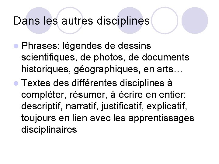 Dans les autres disciplines l Phrases: légendes de dessins scientifiques, de photos, de documents